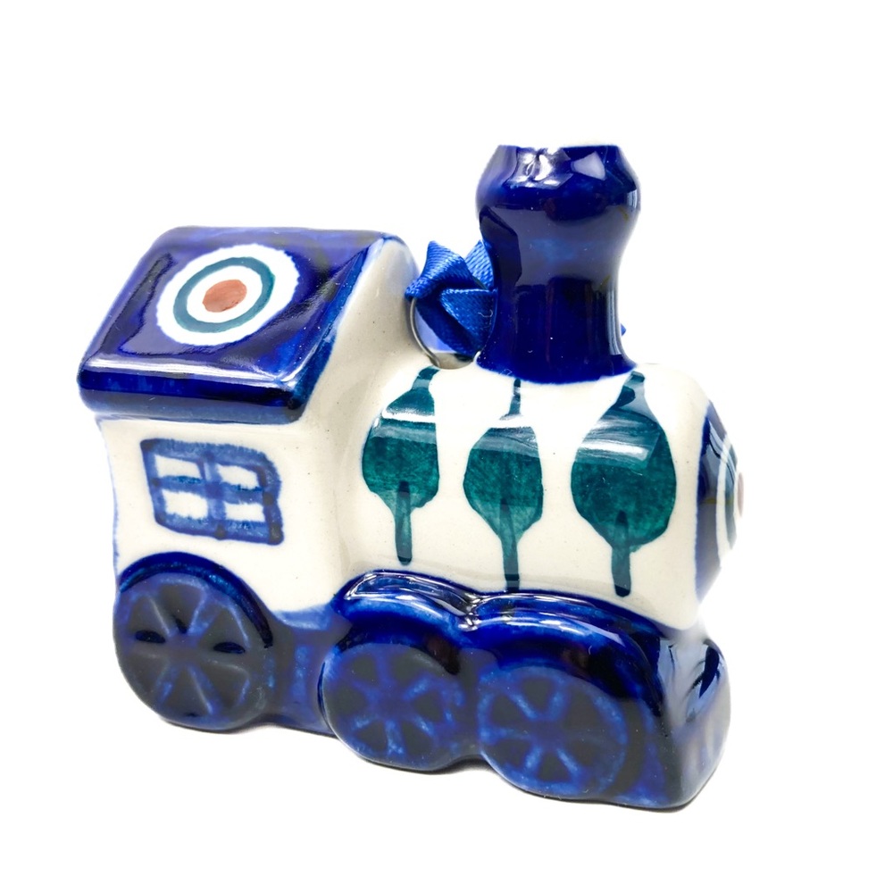 Polish Pottery hand crafted and painted Christmas Train ornament